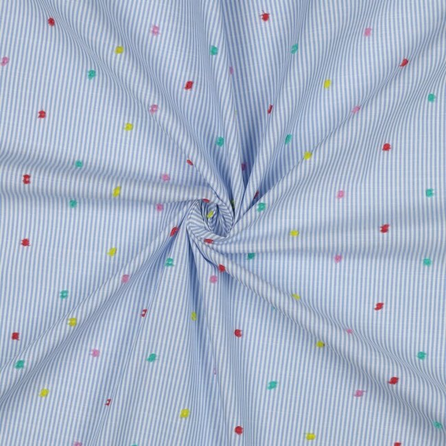 Voile Cotton Plumetis multi dots - lightblue stripes