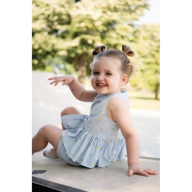 Voile Cotton Plumetis multi dots - lightblue stripes