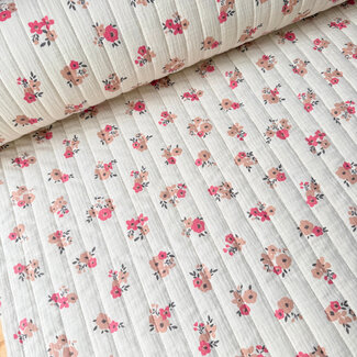De Stoffenkamer Stepped Cotton Double Gauze tetra - flowerfield creme pink