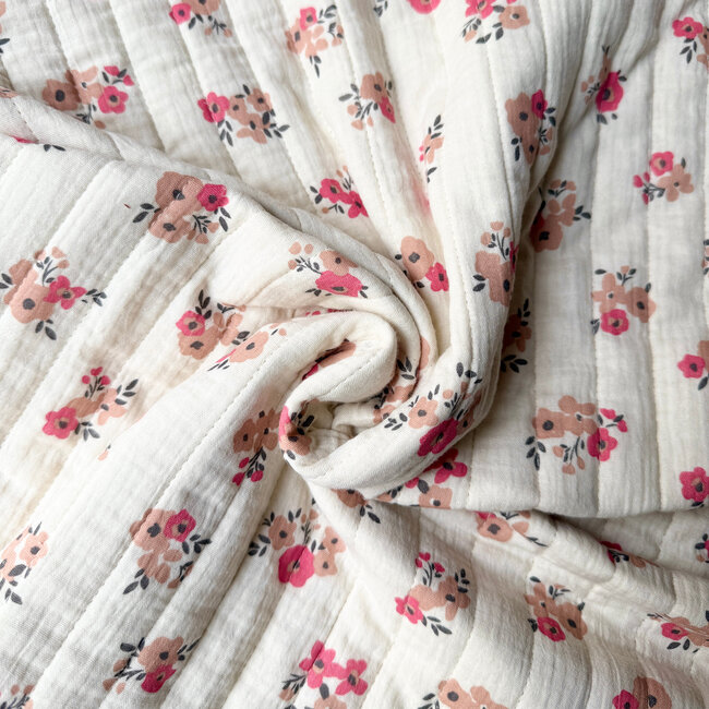 De Stoffenkamer Stepped Cotton Double Gauze tetra - flowerfield creme pink