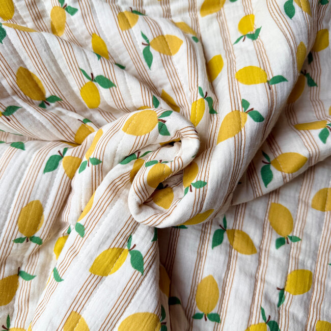 De Stoffenkamer Stepped Cotton Double Gauze tetra - striped lemons