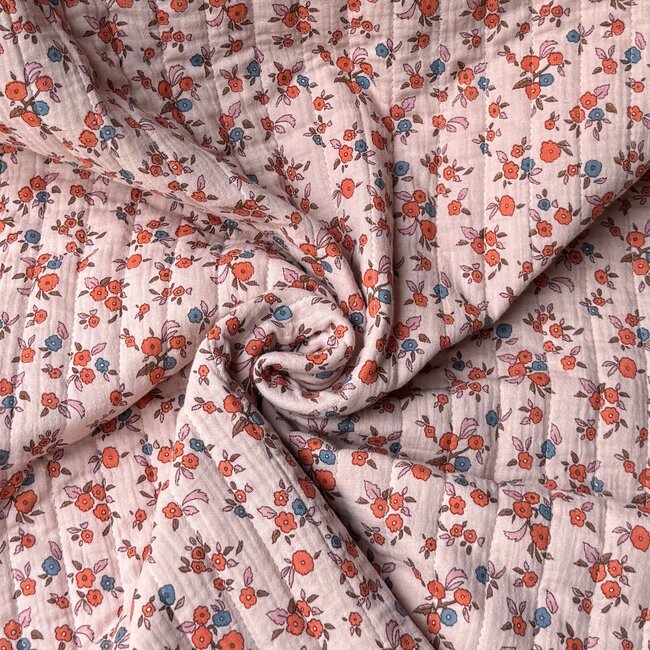 De Stoffenkamer Stepped Cotton Double Gauze tetra - flowerfield soft pink