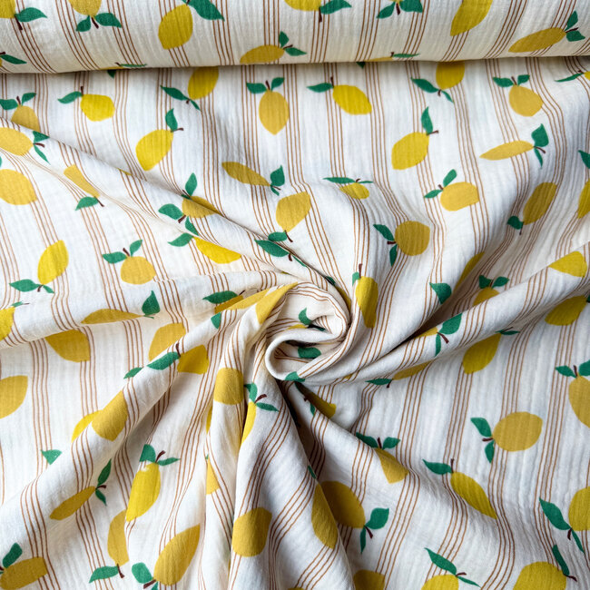 De Stoffenkamer Double Gauze cotton Tetra - striped lemons