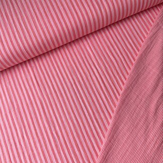 De Stoffenkamer Double Gauze cotton Tetra - double stripes rose / cerise