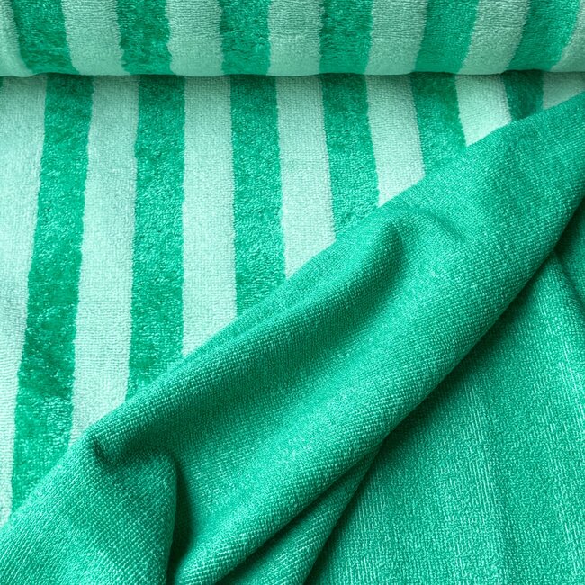 De Stoffenkamer Bamboo badstof stripes - munt / emerald