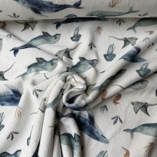 De Stoffenkamer Rekbare badstof spons - spring drop 185cm - sealife