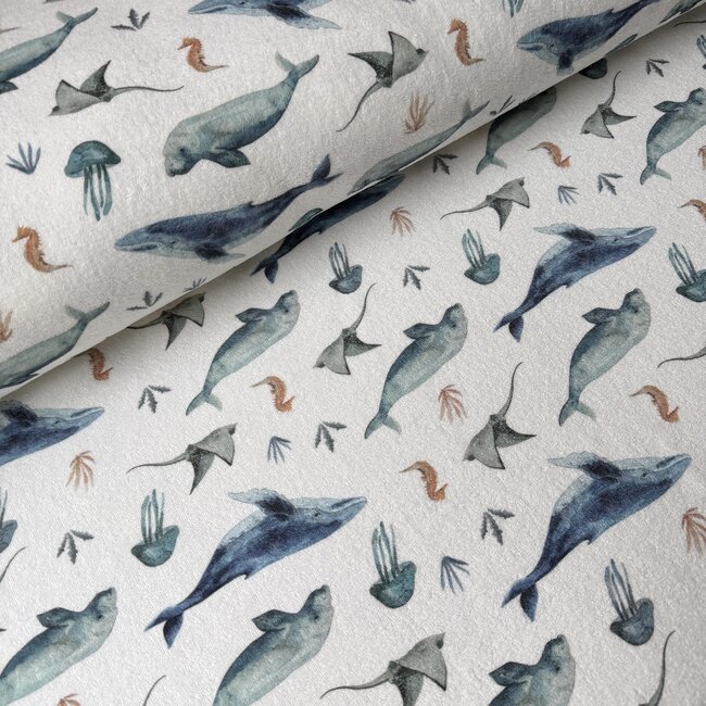 De Stoffenkamer Rekbare badstof spons - spring drop 185cm - sealife