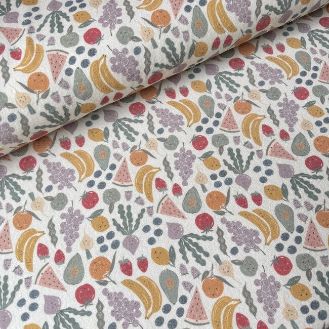 De Stoffenkamer Rekbare badstof spons - spring drop 185cm - fruit salad