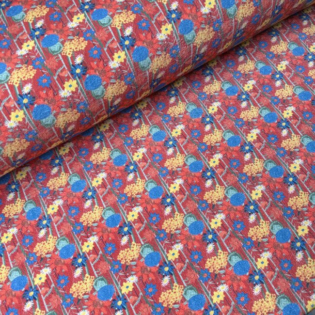 De Stoffenkamer Rekbare badstof spons - spring drop 185cm - multi flowerfield