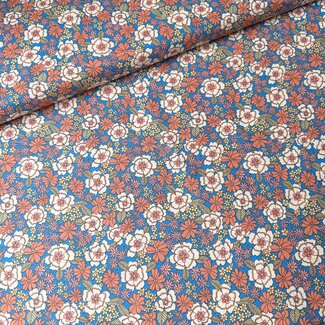 Cotton Poplin - retro flowers aqua