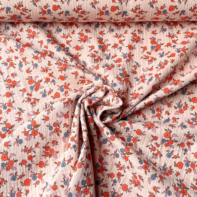 De Stoffenkamer Double Gauze cotton Tetra - flowerfield soft pink