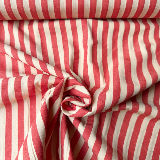 Seersucker Cotton mix - stripes nude red