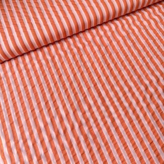Seersucker Cotton mix - stripes orange pink