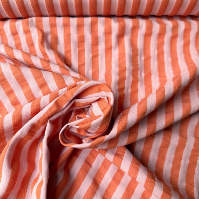 Seersucker Cotton mix - stripes orange pink