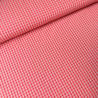Seersucker Cotton mix - mini checks neon pink