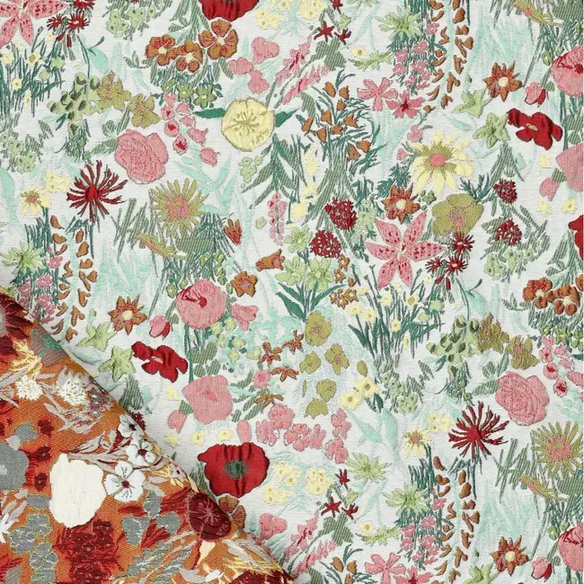 Woven Gobelin Jacquard - flowers green multi