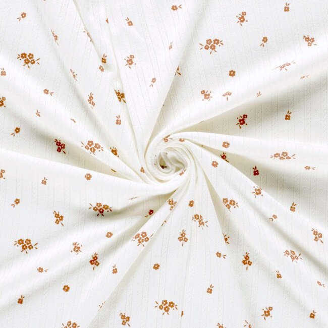 Ajour Tricot Pointelle lines - ecru tiny flowers burgundy