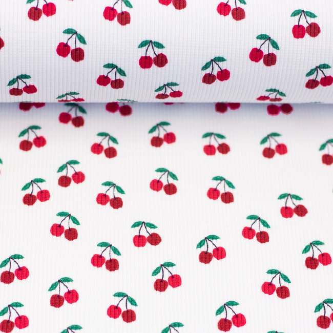 COUPON - 75 cm - Ribbed tricot - spring cherries