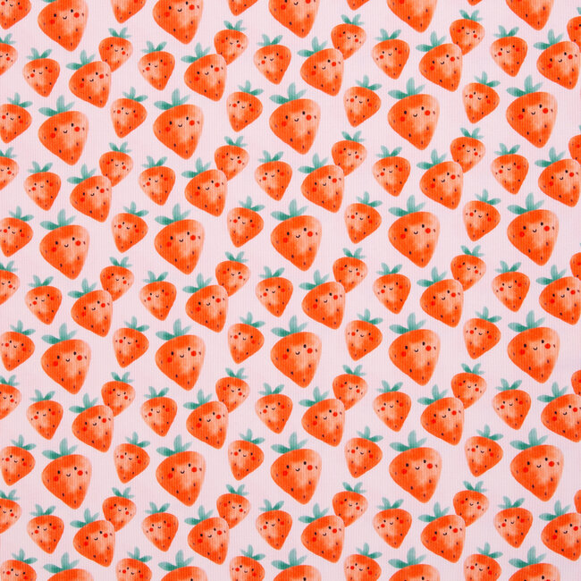 Ribbed tricot - happy strawberries