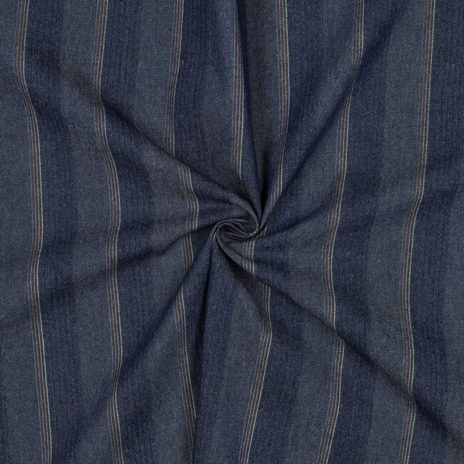 De Stoffenkamer Cotton Denim blue - wide blue tone Stripes