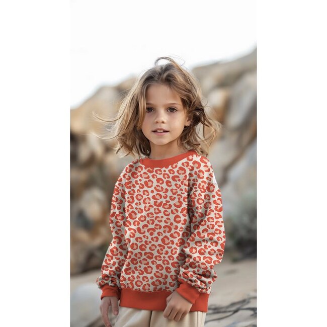 De Stoffenkamer Soft Sweater naturel orange leopard