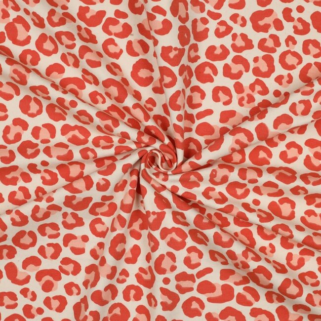 De Stoffenkamer Soft Sweater naturel orange leopard