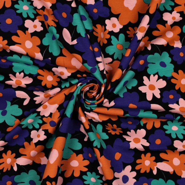 De Stoffenkamer Soft Sweater black multi flowers