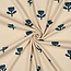Ribbed tricot - natural flowers dark petrol