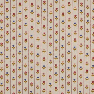 Ribbed tricot - natural striped flowers