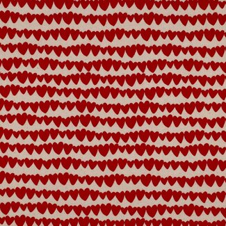 Ribbed tricot - natural red love hearts