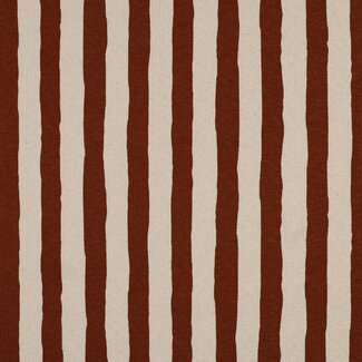 Ribbed tricot - natural vertical stripes rusty brown