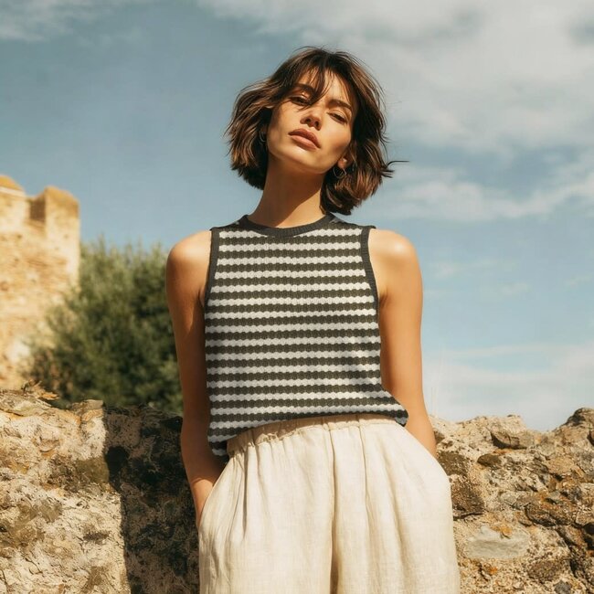 Summer Knit cotton mix - stripes dark green