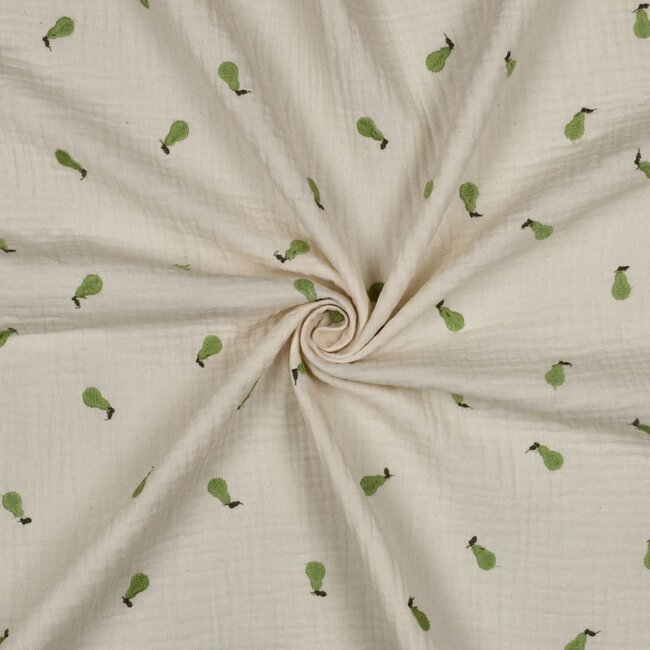 De Stoffenkamer Double Gauze cotton Tetra - embroidery natural pears