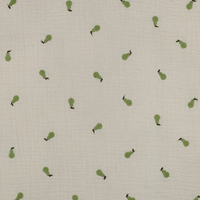 De Stoffenkamer Double Gauze cotton Tetra - embroidery natural pears