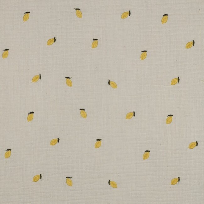 De Stoffenkamer Double Gauze cotton Tetra - embroidery natural lemon
