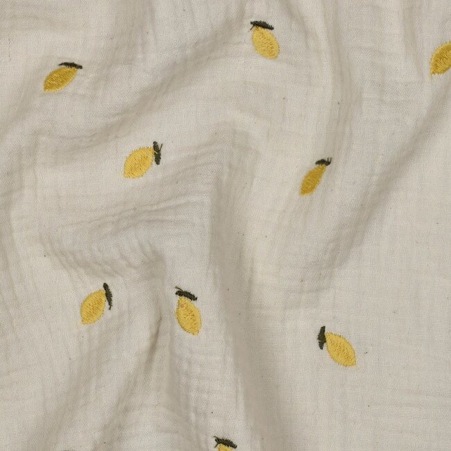 De Stoffenkamer Double Gauze cotton Tetra - embroidery natural lemon