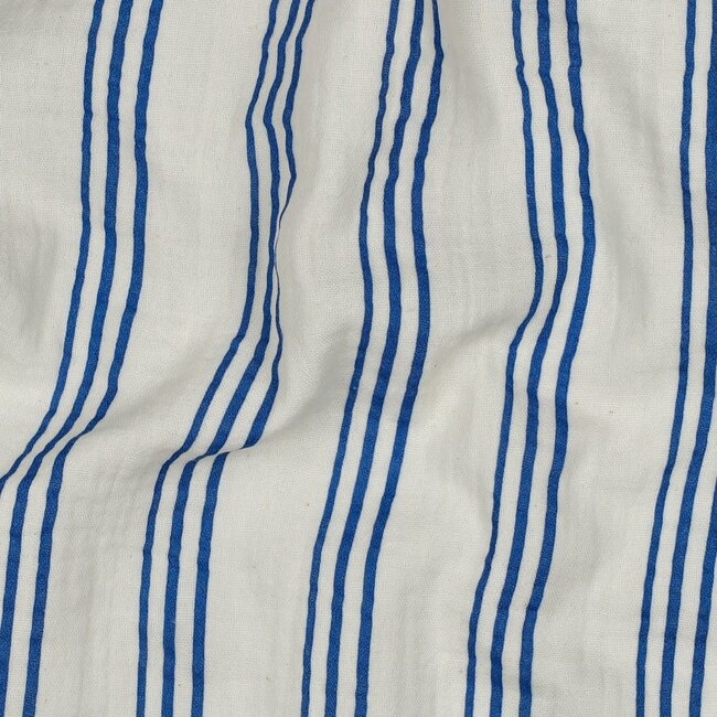 De Stoffenkamer Double Gauze cotton Tetra - stripes natural blue