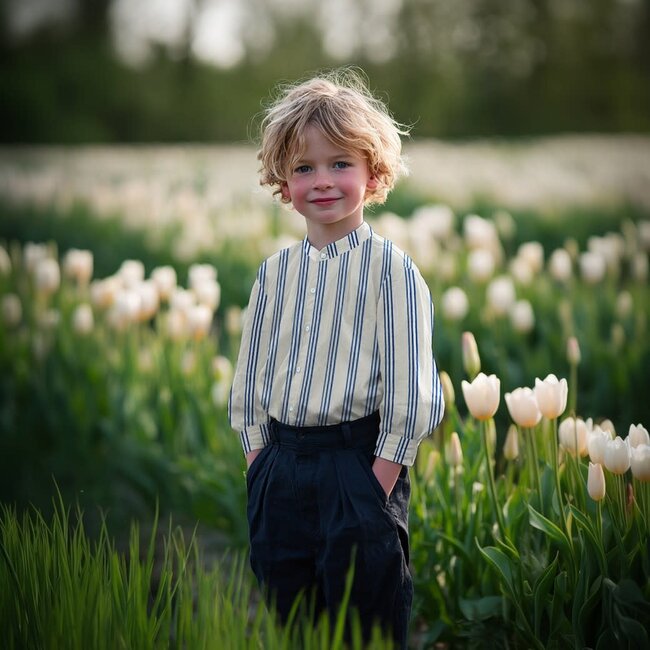 De Stoffenkamer Double Gauze cotton Tetra - stripes natural blue
