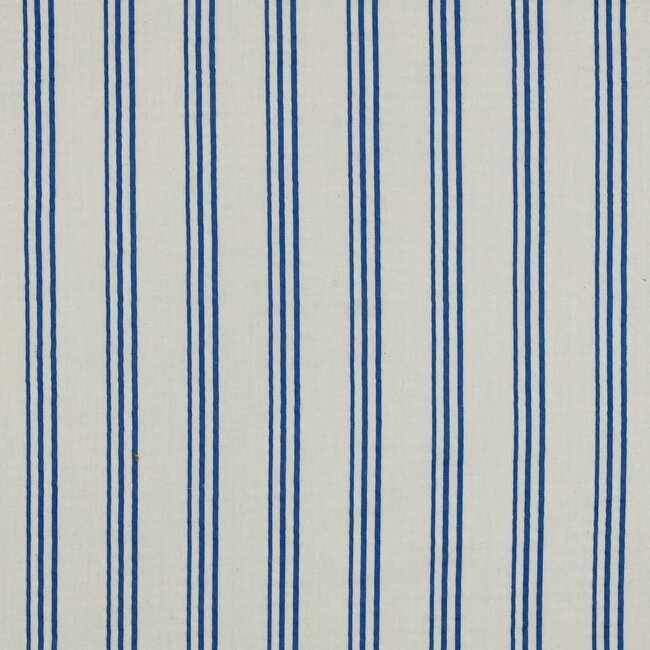 De Stoffenkamer Double Gauze cotton Tetra - stripes natural blue