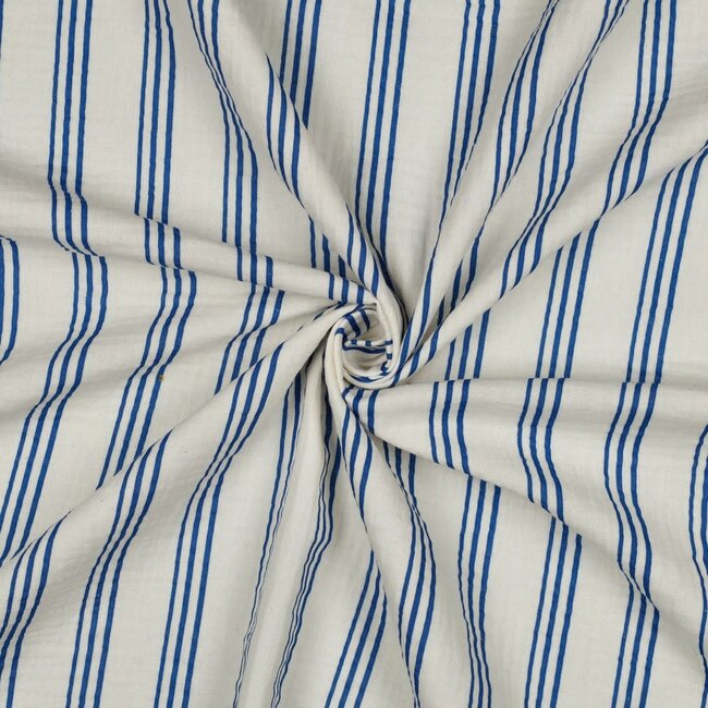 De Stoffenkamer Double Gauze cotton Tetra - stripes natural blue