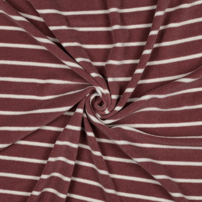 De Stoffenkamer Rekbare badstof - spons stripes - mauve
