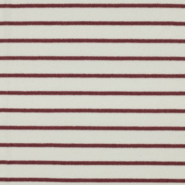 De Stoffenkamer Rekbare badstof - spons stripes - ecru / mauve