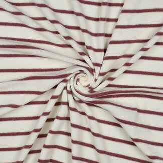 De Stoffenkamer Rekbare badstof - spons stripes - ecru / mauve