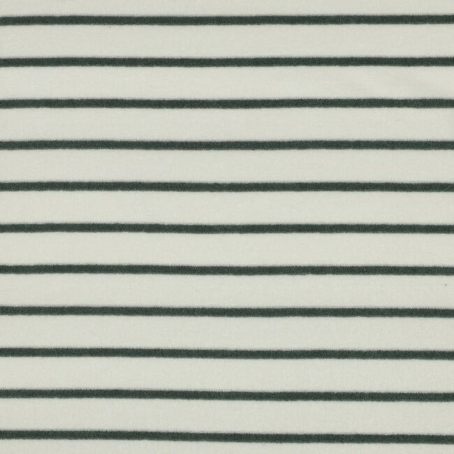 De Stoffenkamer Rekbare badstof - spons stripes - ecru / sage