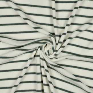De Stoffenkamer Rekbare badstof - spons stripes - ecru / sage