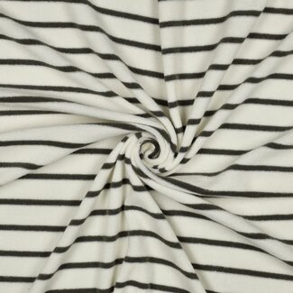 De Stoffenkamer Rekbare badstof - spons stripes - ecru / army