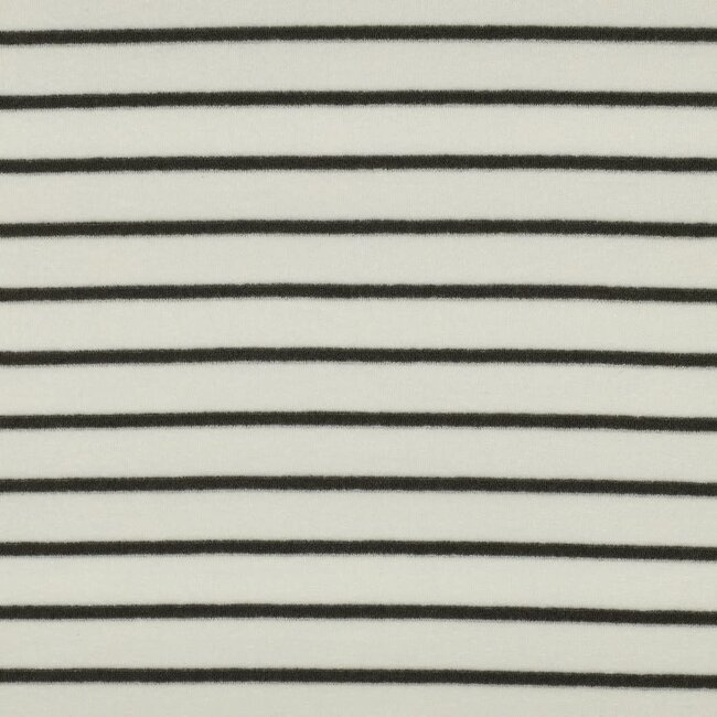 De Stoffenkamer Rekbare badstof - spons stripes - ecru / army