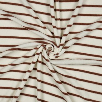 De Stoffenkamer Rekbare badstof - spons stripes - ecru / camel