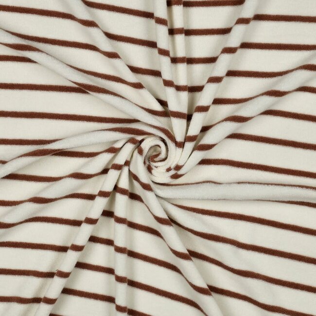 De Stoffenkamer Rekbare badstof - spons stripes - ecru / camel
