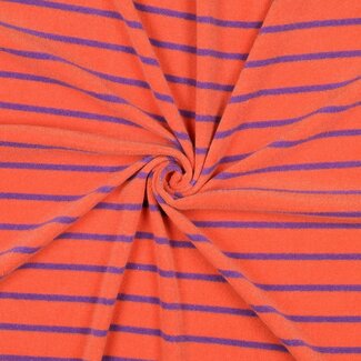 De Stoffenkamer Rekbare badstof - spons stripes - orange / purple